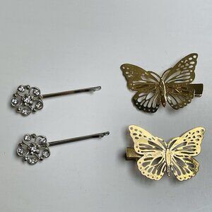 Silver Floral Gold Butterfly Bobby Pins Bridal Bride Wedding Day Hair Prom